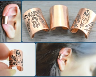 Extra wide copper ear cuff | Handmade Cartilage earrings | Faux Non Piercing | Hippie Boho ear clip