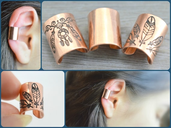 Extra wide copper ear cuff Feather Ear Cuff Gypsy Navajo - Etsy 日本