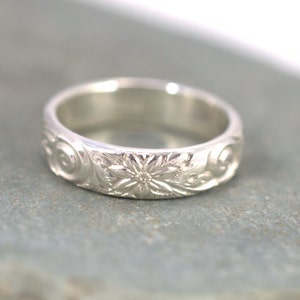 Hawaiian ring, Hawaiian jewelry, Wedding band, Hawaiian flower ring , Wide silver band, Hawaiian pair ring, 925 handmade ring, Solid silver 画像 6