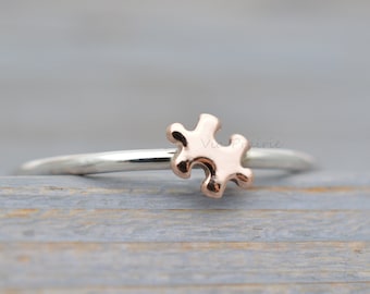 Autism Mom Ring, Gold puzzle piece ring, Tiny Puzzle ring, Dainty gold ring,  Autism Awareness, Silver stuck rings, Puzzle piece jewelry