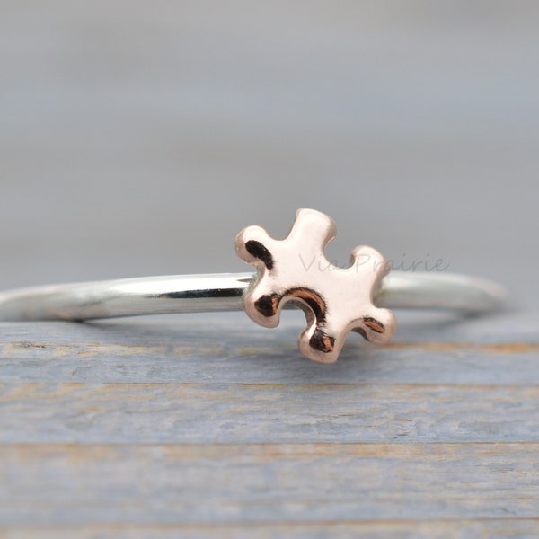 Autism Mom Ring, Gold puzzle piece ring, Tiny Puzzle ring, Dainty gold ring,  Autism Awareness, Silver stuck rings, Puzzle piece jewelry