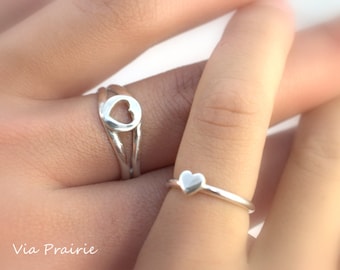 Mother Daughter ring, Mom and Baby ring, Baby gift ring, Baby ring, Heart ring set, Baby Photo prop ring, All Handmade, Sterling silver ring