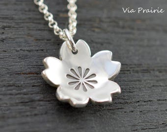 Handmade Japanese Cherry Blossom Pendant | Solid Sterling Silver Sakura Necklace | Japan Kawaii Anime Choker