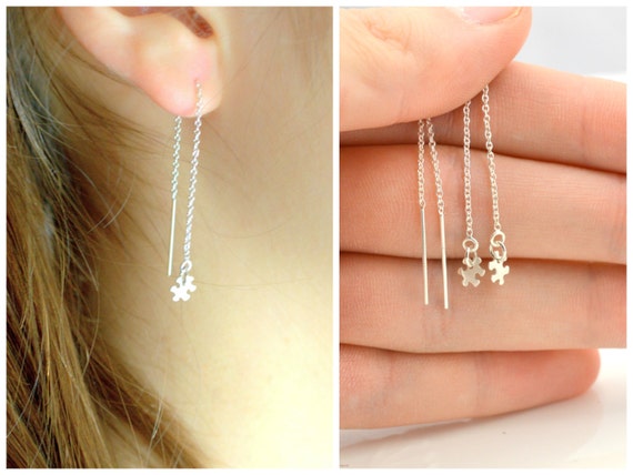 Autism awareness Gift for women her Autism Puzzle pieces stud earrings-Dangle drop studs