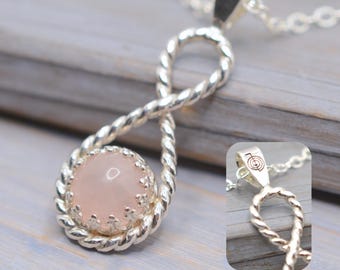 Reiki Rose quartz Infinity Pendant | Handmade Sterling Silver Crystal necklace | Cho Ku Rei Authentic Talisman
