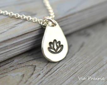 Lotus necklace, Lotus jewelry, Lotus flower pendant, Zen gift, Yoga necklace, Teardrop pendant, Zen Jewelry, Sterling silver necklace