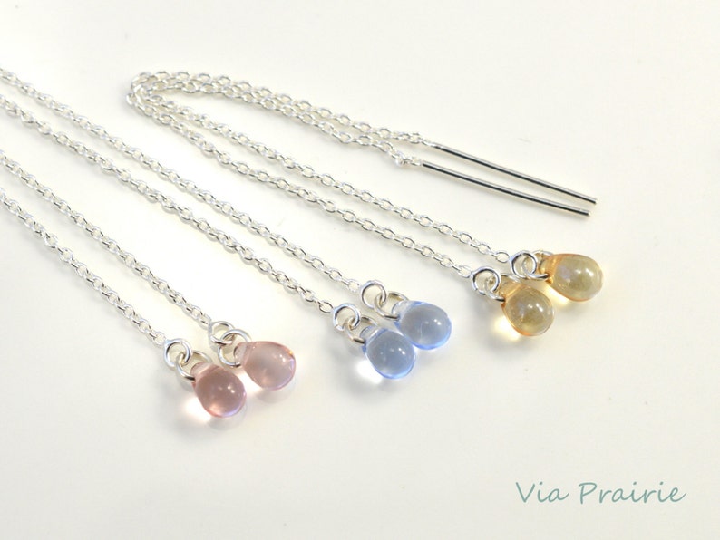 Ear thread dangles Chain thread earring Her gift Tiny Czech beads dangles 925 Silver Teardrop earrings Threader Earrings Bridesmaids