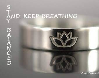 Unisex Lotus Flower Zen Ring | Handmade Solid 925 Sterling Silver Jewelry | Reminder Energy Balance Focus Band