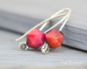 Handmade Red Tiger Eye Reiki Earrings | Solid Sterling Silver and Natural Gemstones Dangles, Energy protection Talisman
