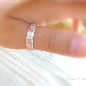 Hawaiian ring, Hawaiian jewelry, Wedding band, Hawaiian flower ring , Wide silver band, Hawaiian pair ring, 925 handmade ring, Solid silver image 3