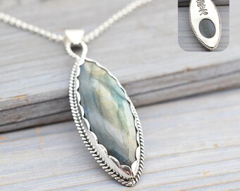 Colgante de labradorita Reiki / Joyería con el símbolo Hon-Sha-Ze-Sho-Nen / Collar talismán de plata de ley hecho a mano