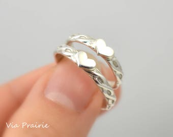 Mother and Daughter Eternal Connection Heart Ring Set | Free Personalized engraving | Handmade Solid Sterling Silver