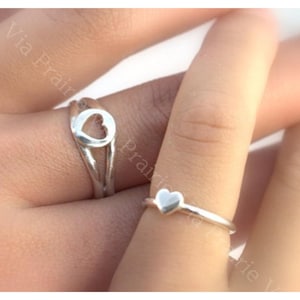 Mutter und Tochter Ring | Handgefertigtes Ringset aus massivem Sterlingsilber im Herzschliff | Mom & Baby Schmuck