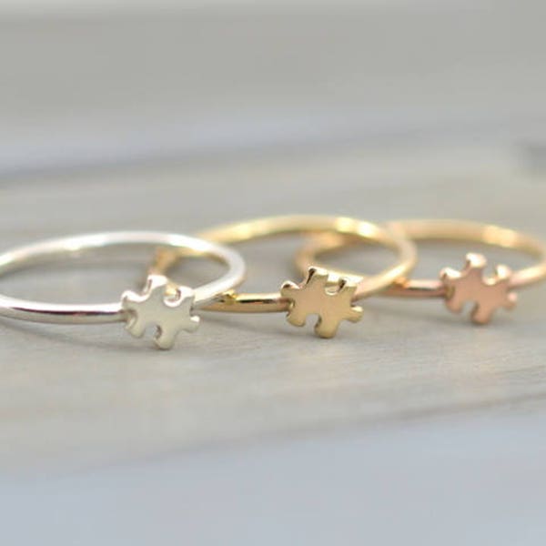 Gold puzzle ring, Tiny Puzzle ring, Dainty cute ring,  Autism Awareness, Narrow Puzzle ring, Puzzle piece jewelry, Puzzle piece ring