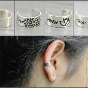 Lotus Ear Cuff, 925 Silver Ear Cuff, Boho ear cuff, Zen Yoga Reiki gift, Simple ear cuff, Mandala Ear Cuff, Non piercing, Cartilage cuff