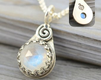 Reiki Moonstone Necklace | ChoKuRei symbol Pendant | Handmade Solid 925 Silver Amulet