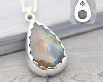 Colgante de labradorita Reiki / Joyería galáctica con símbolo Cho-Ku-Rei / Collar talismán de plata de ley hecho a mano