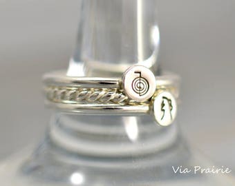 Reiki Energy Ring Set – ChoKuRei and SeiHeKi Symbols, Protective Sterling Silver Handcrafted Jewelry
