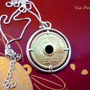 Japanese Coin Necklace, Her gift, Him gift, Coin pendant, Good luck coin, Japanese gift, 100% handmade , Vintage Coin, Kawaii Japan gift