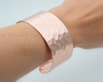 Solid Pure Copper, Wide Cuff, Earth Therapy Bangle, Hammered
