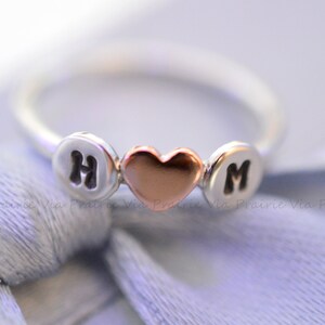 Personalisierter Herzring, Kupferherzring, Initialring, Benutzerdefinierte Buchstaben, Versprechensring, Jahrestagsgeschenk, Ehering, ihr Geschenk, 925er Silber