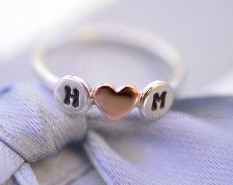 Personalized Heart ring, Copper Heart ring, Initial ring, Custom letters, Promise Ring, Anniversary Gift, Wedding ring, Her gift, 925 Silver