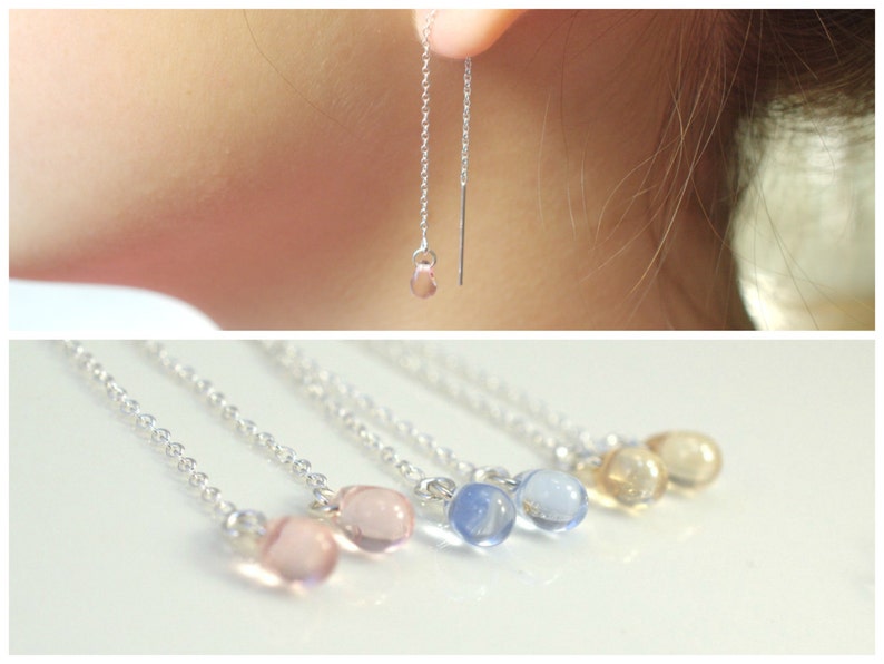 Ear thread dangles Chain thread earring Her gift Tiny Czech beads dangles 925 Silver Teardrop earrings Threader Earrings Bridesmaids