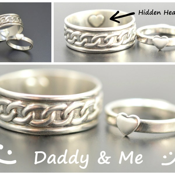 Father daughter ring set, Daddy & Me rings, Hidden Heart ring, Dad and daughter rings, Men's rings, Always together ring set, 925 Silver