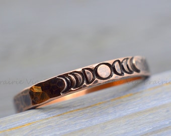 Moon phases Copper Ring | Arthritis Pain Healing Support Band | Boho Tribe Bohemian Jewelry Gift
