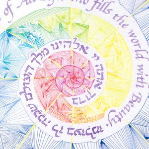 Blessing Upon Encountering Beauty, Handmade Hebrew and English Calligraphy by PasukArt, Philadelphia Artist Sonia Gordon-Walinsky image 1