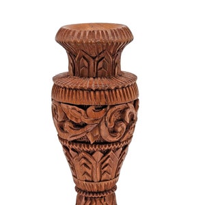 Vintage Hand Carved Large Teak Vase Candle Holder Vase Boho Wooden Art 10 inches