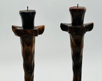 Vintage Set of Wood Candle Stick Holder