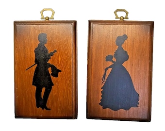 Vintage Wood Plaques Wall Art Victorian Courting Couple Silhouette