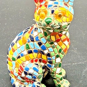 Barcino Karneval Mosaik Katzenskulptur Harz Keramik Handbemalte Figur