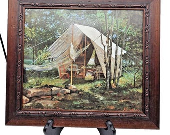 Vintage Wood Framed Art Work Small Oaks Reproduction Frederic Remington, Canvas