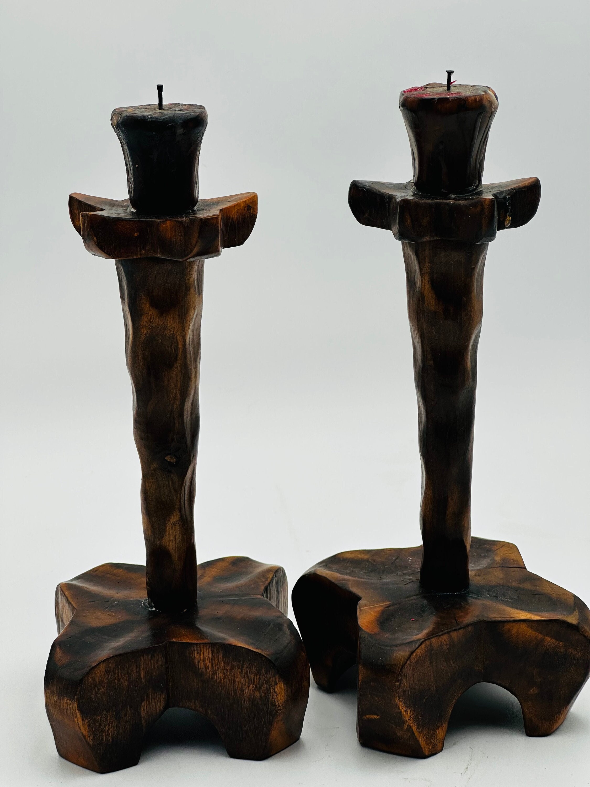 Vintage Set of Wood Candle Stick Holder