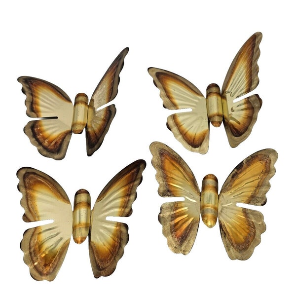 4 Homco Brass Butterflies Wall Art Hanging Plaques Ombre 3D Insect Hippie Boho