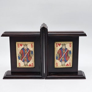 Conjunto de suporte para livros King of Hearts de cartas de baralho de madeira, vintage
