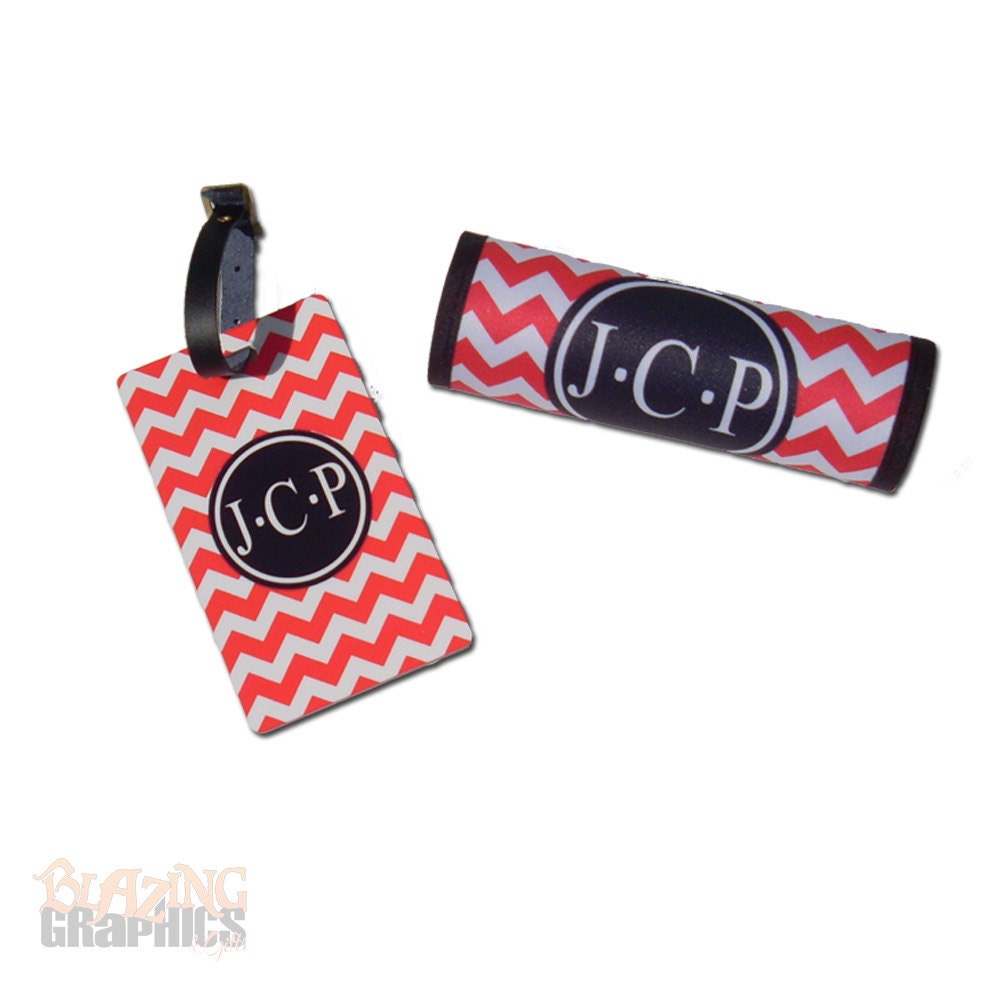 Monogrammed Luggage Handle Wrap and coordinating Luggage Tag Etsy