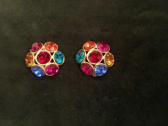 Rhinestone Multi-color Vintage Earrings - image 1