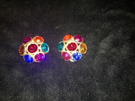 Rhinestone Multi-color Vintage Earrings - image 2