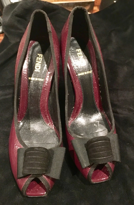 Fendi Dark Red Patent Leather Pumps Size 6 1/2