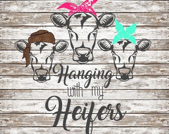 Original Hanging with my Heifers SVG Simple Cut Cows with Bandanas