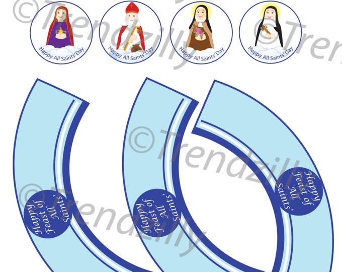 All Saints' Day Cupcake Toppers and Wrappers, Soft Saints All Saints Day Decorations, All Saints Printables, Feast Day Instant download.