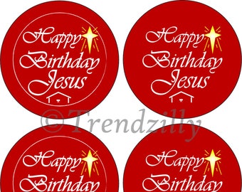 Bottlecap Happy Birthday Jesus Printable 1.313", Happy Birthday Jesus pinback Button Image, Christmas Printable Download, Christmas Graphic.