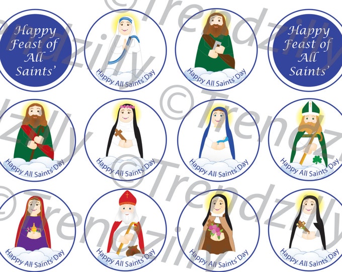 All Saints' Day Cupcake Toppers, Soft Saints Printable All Saints Day Cupcake Toppers, All Saints Printables, Feast Day Instant download.