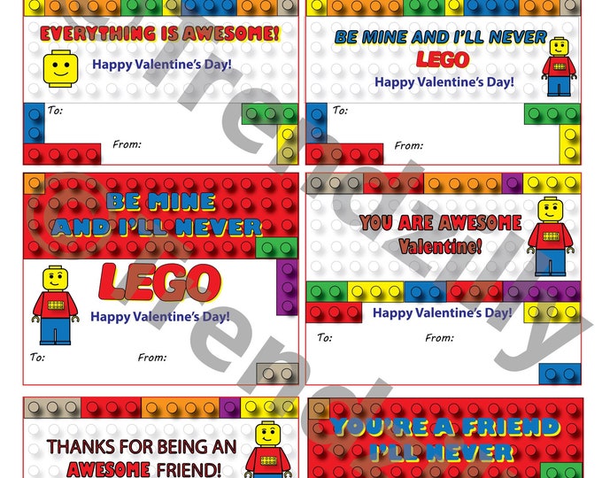 Building Brick Valentines, Valentine's Day, Kid Valentines, Interlocking Building Block Valentines, Printable Instant Download.