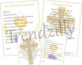 Spiritual Communion & Anima Christi Prayer Cards, Holy Cards, Prayer Teaching Tool, Printable Download.