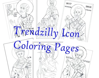 Icon Coloring Pages, Saint Coloring Pages, Kids Coloring Book, Feast Day Coloring Pages, Coloring Book, Set of 6 Icons, Printable Download.