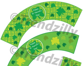 St Patrick's Day Cupcake Wrappers, St. Patricks Day Party Decor, St Patty's Cupcake Decor, St Patricks Party Signs, Printable download.